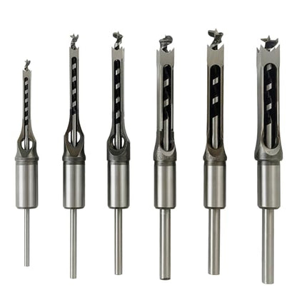 6Pcs Square Mortise Chisel Drill Bit Set 5/8-1/4" 6 Sizes for Woodwork