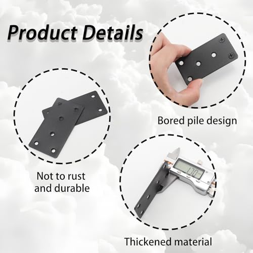 6Pcs 8×4cm Durable Black Stainless Steel Flat Mending Plate with Screws, Metal Bracket with Holes Straight Brace, Fixing Joining Plate for Wood Furniture Repair - size: 80*40mm Black