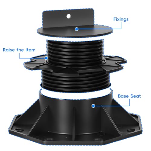20Pack Adjustable Deck Support Base – Heavy Duty 4600LBS Load Capacity PP Pedestal System, Easy Leveling Joist Support for Patio, Walkway, Shed, Outdoor Wood & Composite Flooring Black