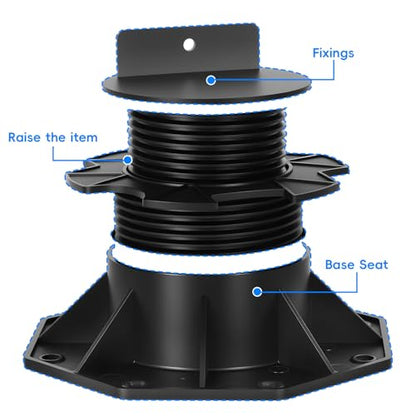 20Pack Adjustable Deck Support Base – Heavy Duty 4600LBS Load Capacity PP Pedestal System, Easy Leveling Joist Support for Patio, Walkway, Shed, Outdoor Wood & Composite Flooring Black