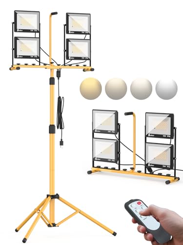 32000 Lumen LED Work Light with Stand, 4-Head Tripod, Remote Control