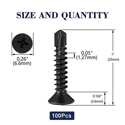 #6 x 1 Sheet Metal Screws 100Pcs 410 Stainless Steel Flat Head Fast Self Tapping Screws Black Oxide by SG TZH - size: #6 x 1"