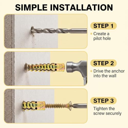 30 Packs Hollow Wall Anchors with Screws – Stripped Hole Fastener Kit for Loose Hinges, Cabinet Doors & Drywall, Metal Anchor Assortment for Hanging Pictures, Shelves & Home Fixtures