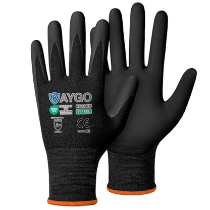 KAYGO Safety Work Gloves, MicroFoam Nitrile Coated, Men Women,KG18N - color: Black, size: XX-Large
