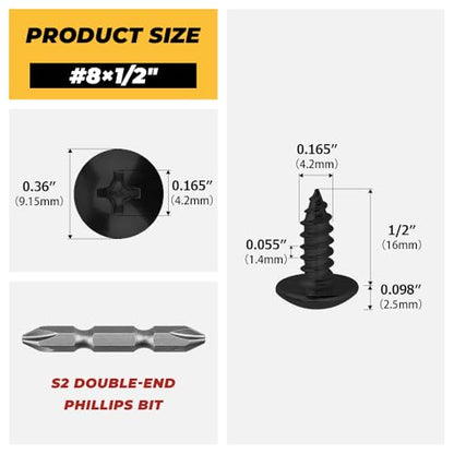 150pk #8 x 1/2" Black Truss Head Self Tapping Screws, 304SS + Bit - size: #8 x 1/2
