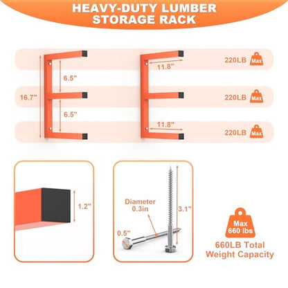 Ultrawall Lumber Storage Rack, Wall Mount Wood Storage Racks - color: Orange
