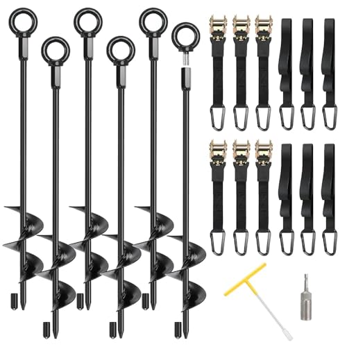 Trampoline Anchors, 6 Pack 18" RV Awning Tie Down Kit with 6 Ratchet Straps - size: 6PCS