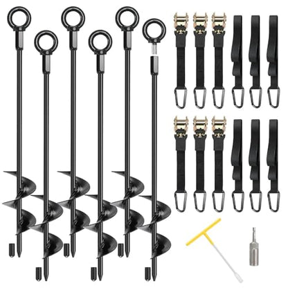 Trampoline Anchors, 6 Pack 18" RV Awning Tie Down Kit with 6 Ratchet Straps - size: 6PCS
