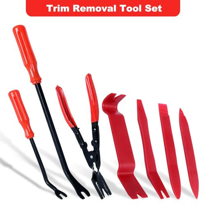 7 Pcs Auto Trim Removal Tool with Plastic Pry Tool, Automotive Car Trim Rivet Clip Removal Tool for Door Panel Dashboard Body, Auto Upholstery Car Fastener Clip Pliers Remover Tools Repair Kit