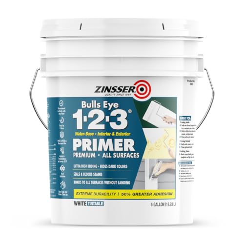 Zinsser Bulls Eye 1-2-3 Water-Base Primer & Sealer, White, 5 Gallon - color: White, size: 5 Gallon (Pack of 1)