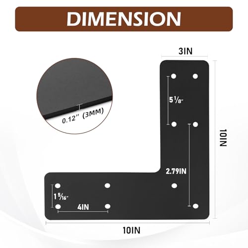 2 Pcs 10"x10" L Post Brackets, Fit 4x4 6x6 Wood, 3MM Thick - style: L Shape(10x10)