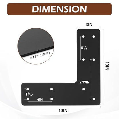 2 Pcs 10"x10" L Post Brackets, Fit 4x4 6x6 Wood, 3MM Thick - style: L Shape(10x10)