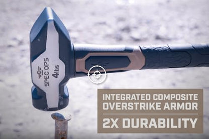 Spec Ops Tools Blacksmith Hammer for Striking, Demolition & Metalworking, Bi-Material Shock-Absorbing and Vibration Dampening Handle, 4 lbs - size: 4 lbs