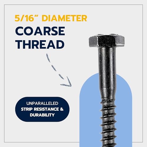 5/16 x 2-1/2 (50 Pack) Lag Screw Kit, 50 Screws and 50 Washers, Ceramic Black Ruspert Coating for Exterior Use, Meets ASTM A307 and ASME B18.2.1, Industrial/Commerical Grade by Makers Bolt - size: 5/16 x 2-1/2