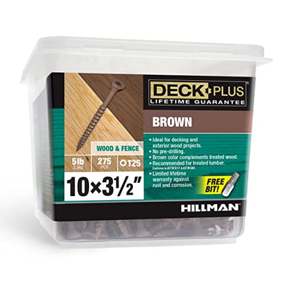 Deck Plus Deck Screws, #10 x 3-1/2in, 365 Pieces, Brown - color: Brown, size: #10 x 3-1/2", style: 275 pcs