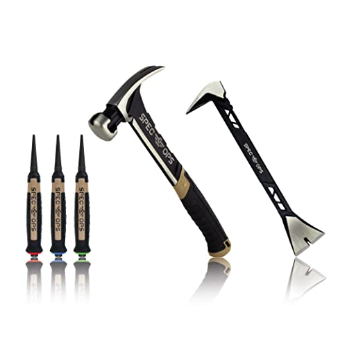 Spec Ops Tools Hammer Set for Carpentry & Demolition, Includes 20 oz Nailing Hammer, 11" Molding Pry Bar, 3-Piece Nail Set