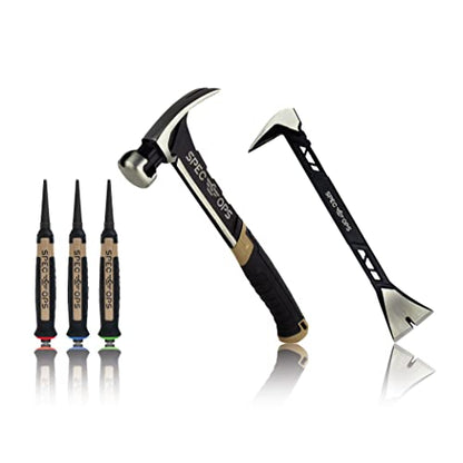 Spec Ops Tools Hammer Set for Carpentry & Demolition, Includes 20 oz Nailing Hammer, 11" Molding Pry Bar, 3-Piece Nail Set