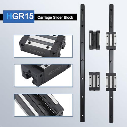 HGR15 450mm Linear Guide kit,2pcs 450mm hgr15 Linear Rail with 4pcs HGH15CA Carriage Block and HG15 end Stop Block - size: 450mm, style: HGR15