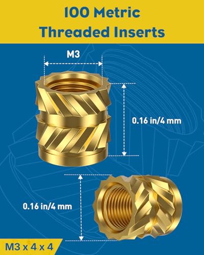Vibit 100 Pcs Threaded Inserts Set for Plastic, M3 Heat Set Inserts - size: 100 Pcs (M3 x 4 x 4)