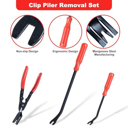 7 Pcs Auto Trim Removal Tool with Plastic Pry Tool, Automotive Car Trim Rivet Clip Removal Tool for Door Panel Dashboard Body, Auto Upholstery Car Fastener Clip Pliers Remover Tools Repair Kit