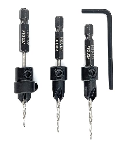 FTG USA 3 Pc #4 (7/64") Countersink Drill Bit Set with Tapered Drill Bits - size: #4, style: Same Sort 3 Pc
