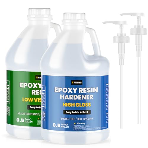 TAKIMO 1 Gal Crystal Clear Epoxy Resin Kit, 1:1 Self-Leveling, Bubble Free - size: 1 Gallon