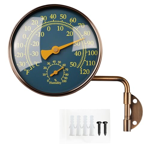 4" Outdoor Thermometer & Humidity Gauge, Brass Analog Dial