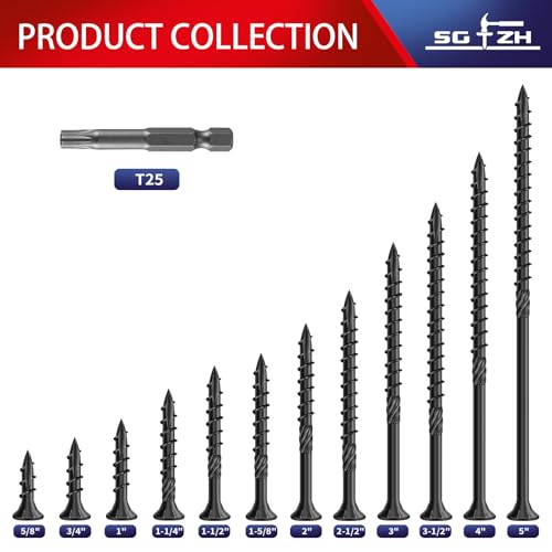 #8 x 1 Inch Deck Screws (205Pcs) 1lb. Carbon Steel, Black, Flat Head, Rust Resistant epoxy Coated, with T25 Star Bit - color: Black, size: #8 x 1"