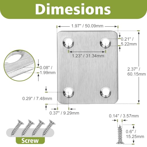 60 x 50 x 2mm Flat Mending Plate - Stainless Steel - Silver - 6Pcs - color: Silver, size: 60 x 50 x 2mm