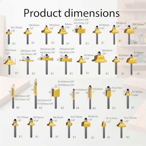CATITO 100 Pieces Router Bits Set - 1/4" Shank Carbide Router Bit Set
