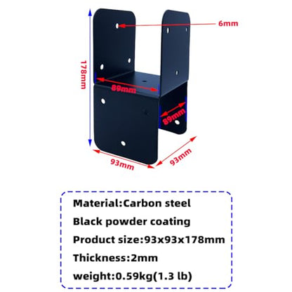 4 Pcs Black 4x4 Deck Post Caps & Tie Brackets, 14 Gauge Steel Post Anchor Connectors for Metal to Wood Posts