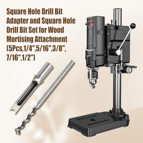 Square Hole Drill Bit & Adapter Set,Wood Mortiser Drill Bit Attachment,Mortising Chisel Set Drill Press Hollow Chisel Mortise Drill Tool for Mortise Machine (1/4, 5/16, 3/8,7/16,1/2") - size: 1/4, 5/16, 3/8,7/16,1/2"
