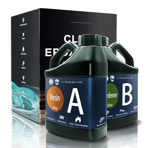72oz Epoxy Resin Kit, Crystal Clear, Self-Leveling, Easy 1:1 Mix - size: 72OZ