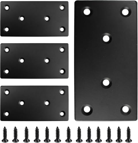 4PCS Black Stainless Steel Flat Mending Plates, 4"x2" Straight Bracket Brace, Heavy Duty Metal Fixing Joining Plate for Furniture, Wood, Shelves, Fence - size: 4"x2"-4pcs