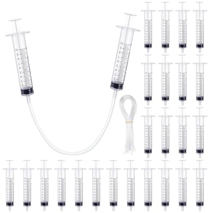 Threlaco 24 Pcs Hydraulic and Pneumatic Kit 10ml Plastic Syringe with 12 Pcs 20in Vinyl Handy Tubing for Science and Engineering Projects for Back to School Classrooms Scientific Labs