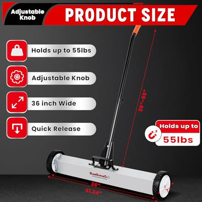 Buelkmag 55Lbs Nail Magnet Sweeper 36 Inch Rolling Magnetic Sweepers - size: 36 Inches