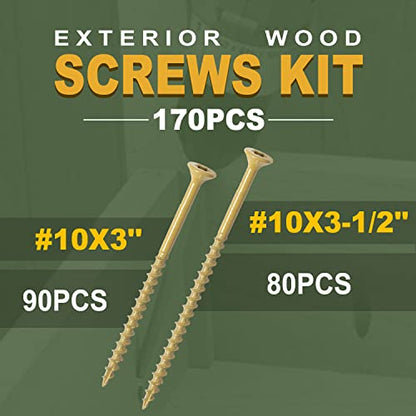 LIONMAX Deck Screws Assortment Kits 170PCS, 2 Size Wood Screws Kits - size: #10 (170pcs)