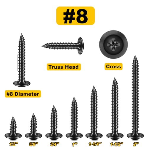 300Pcs #8 × 3/4 Inch Wood Screws, Black Screws Phillips Truss Head Wood Screws, Quick Metal Self Tapping, Zinc Plated Steel, Truss Head Screws by Mywish - color: Black, size: #8×3/4"