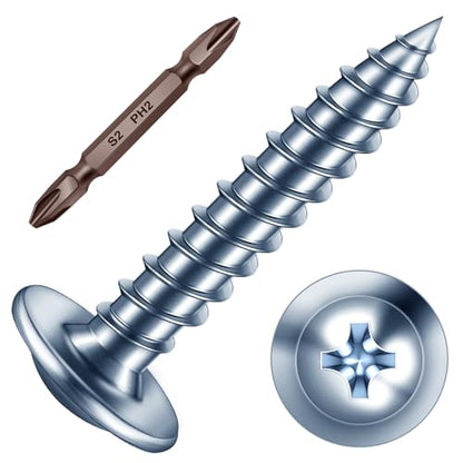 Mywish 300Pcs #8 × 1" Wood Screws, Phillips Truss Head Wood Screws, 1 Inch, Quick Metal Self Tapping, Galvanized Iron Zinc Oxide Plated Steel - color: Silver, size: #8×1"