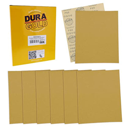 Dura-Gold Premium 9" x 11" Gold Sandpaper Sheets, 80 Grit (Box of 8) - Wood - size: 80-Grit
