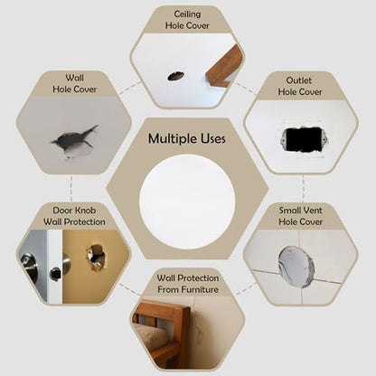 Rubber Bond Self-Adhesive Rubber Wall Outlet Cover Plate 2 Pack - Easy to Apply Peel & Stick Drywall Hole Patch - 7 Inch Round Screwless Blank Wall Plate Cover - Premium Rubber Wall Hole Cover (White) - color: White, size: 7 Inch Round