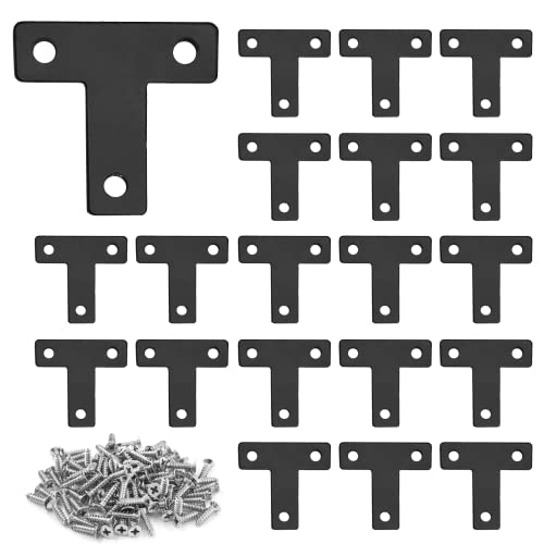 Uenhoy 20 Pcs T Shape Black Flat Brackets 1.57"x1.57" with Screws - size: 40x40mm/1.57"x1.57", style: T Shape