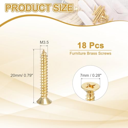 MECCANIXITY Brass Phillips Wood Screws, M3.5 x 20mm Brass Phillips Flat Wood Screws Self-Tapping Furniture Connector for Door Hinges, Wood Crafts and DIY Projects,(Gold Tone, Pack of 18) - size: M3.5 x 20mm