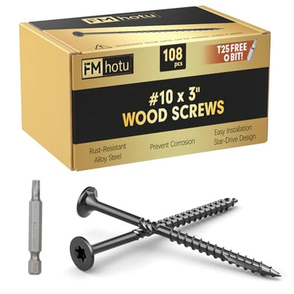 #10 x 3” Deck Screws, 108Pcs Star Drive Wood Screws - color: Black, size: 3 Inch