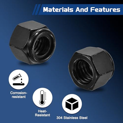 5Pcs 7/16"-14 Nylon Locking Hex Nuts 304 StainlessSteel Black - color: Black, size: 7/16"-14