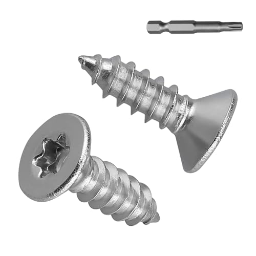 #8 x 1/2" Torx Flat Head Sheet Metal Screws, 304 Stainless Steel Countersunk Head Self Tapping Screws, Pack of 100 with Torx Bit - size: #8 x 1/2