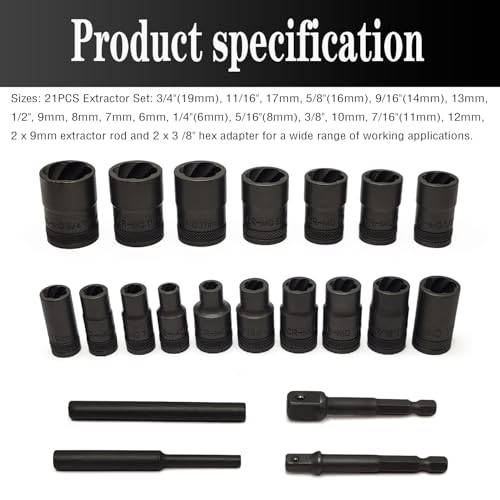 21PCS Twist Lug Nut Socket Set, 3/8" Drive Bolt Nut Extractor Tool - color: 21pcs Lug Nut Extractor 3/8 Inch Drive