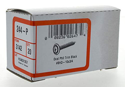 Hillman Trim Screws, #10 x 3/4in, 20 Pack, Black Phosphate