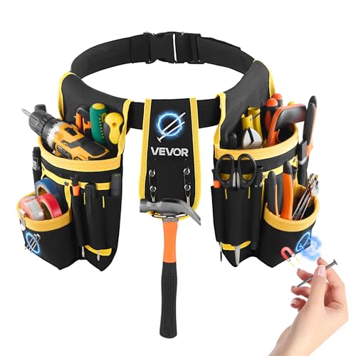 VEVOR Tool Belt, Magnetic Tool Pouch for Men, 28 Pockets Heavy Duty Adjustable Utility Belt Detachable Work Bag for Electrician, Carpenter, Construction, Work Apron Organizer, Waist Adjust 31 to 48in - size: 28 Pockets