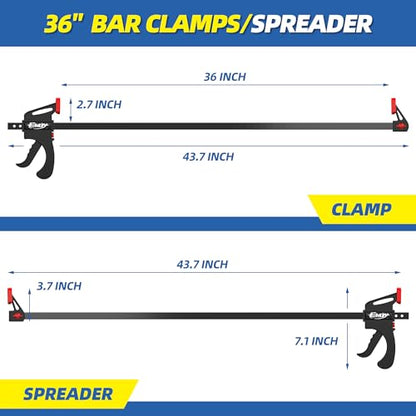 36" Bar Clamps for Woodworking 2-Pack, One-Handed Clamp/Spreader, Light-Duty Quick-Change F Clamp with 130 LBS Load Limit, Ideal for Woodworking/Carpentry/Home Improvement/DIY
